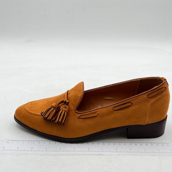 FSJ Brown Men's Retro Round Toe Tassel Loafers Suede Slip-On Comfortable Shoes - Picture 2 of 8